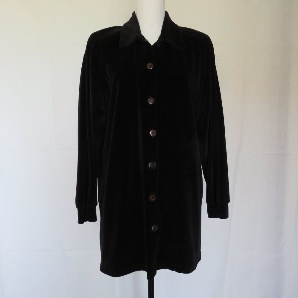 Jason Maxwell Black Velour Long Sleeves Womens Long Button Up Vintage Knit Top M